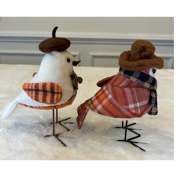Fall Autumn Fabric Birds Plaid‎ Decor Set of 2 - Picture 5 of 10